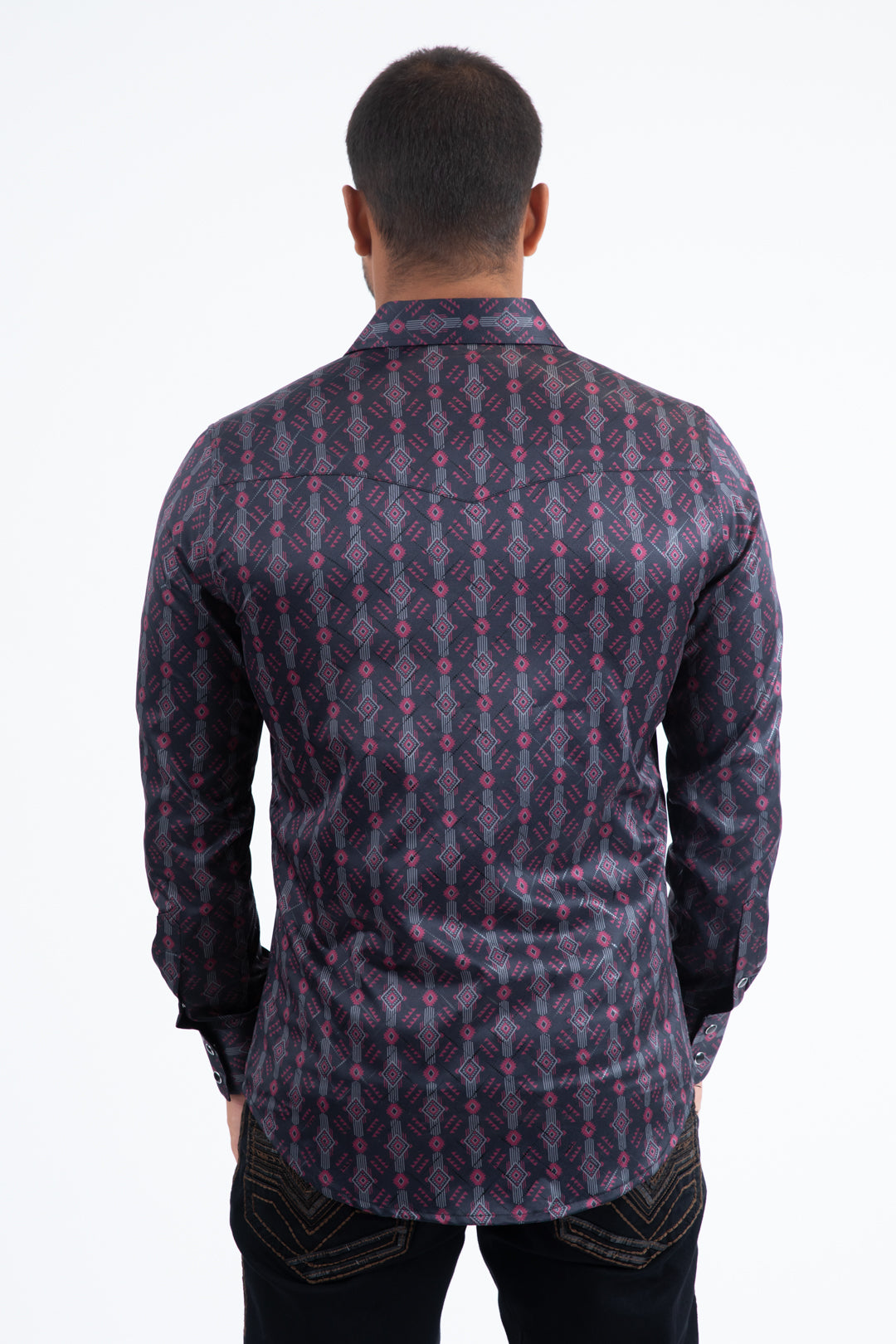 black modern ethnic pattern western shirt men platini detail