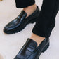 Black leather penny loafers for men lifestyle