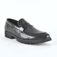 Black leather penny loafers for men side