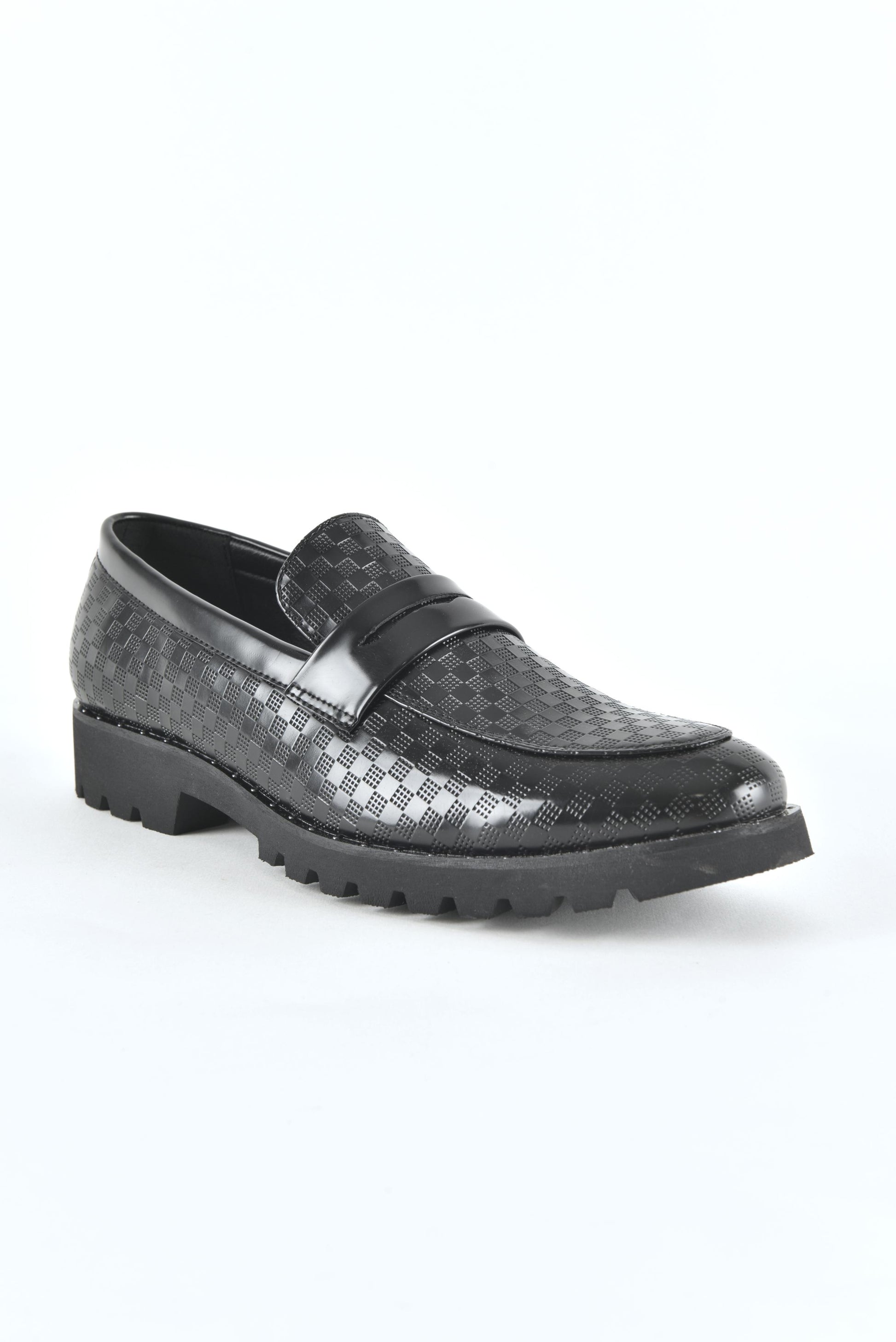 Black leather penny loafers for men side