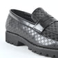 Black leather penny loafers for men close up