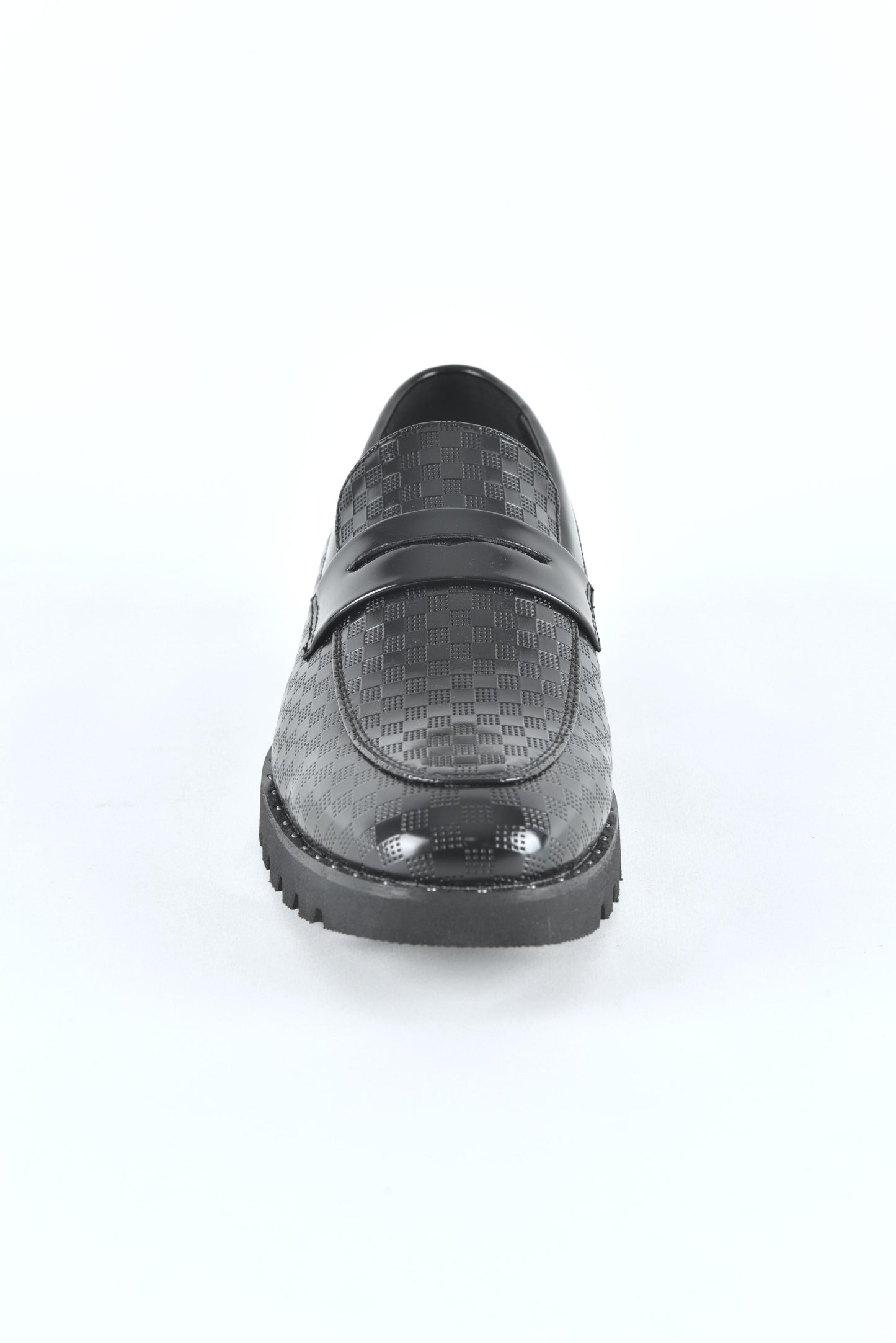 Black leather penny loafers for men front