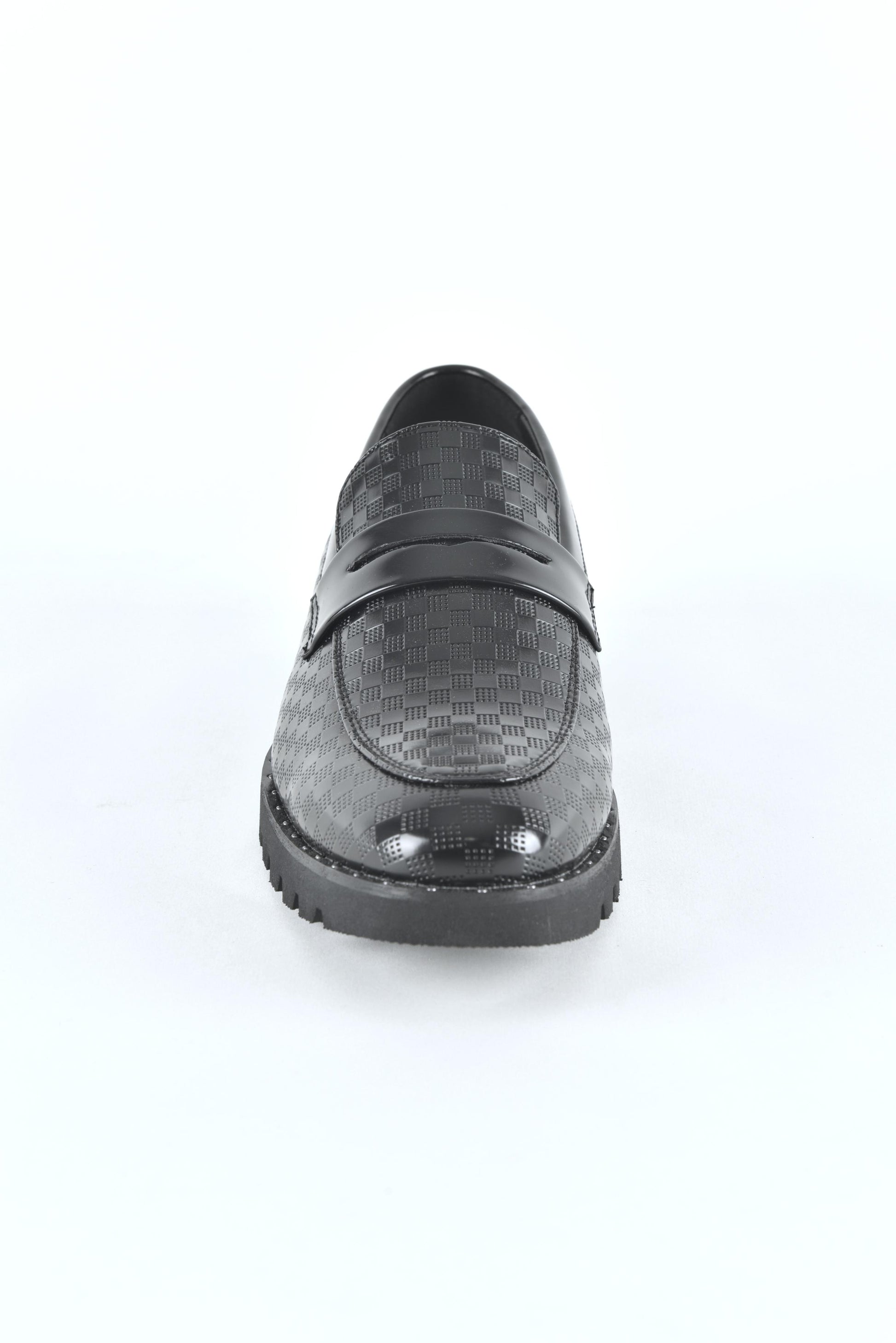 Black leather penny loafers for men front