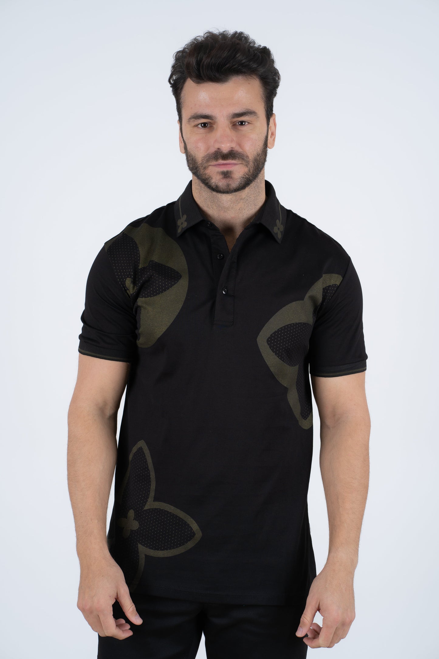 black olive print polo front platini
