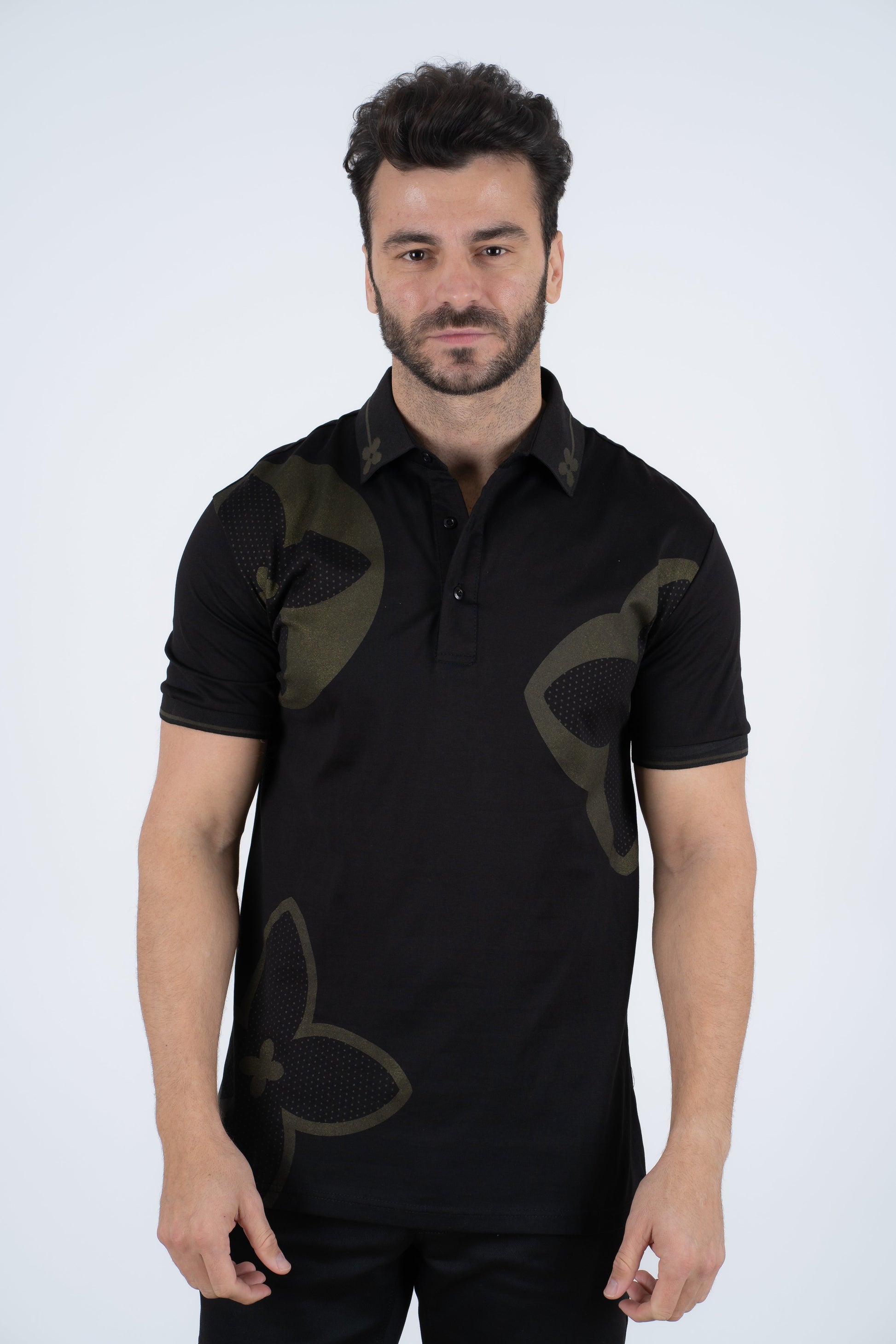 black olive print polo front platini