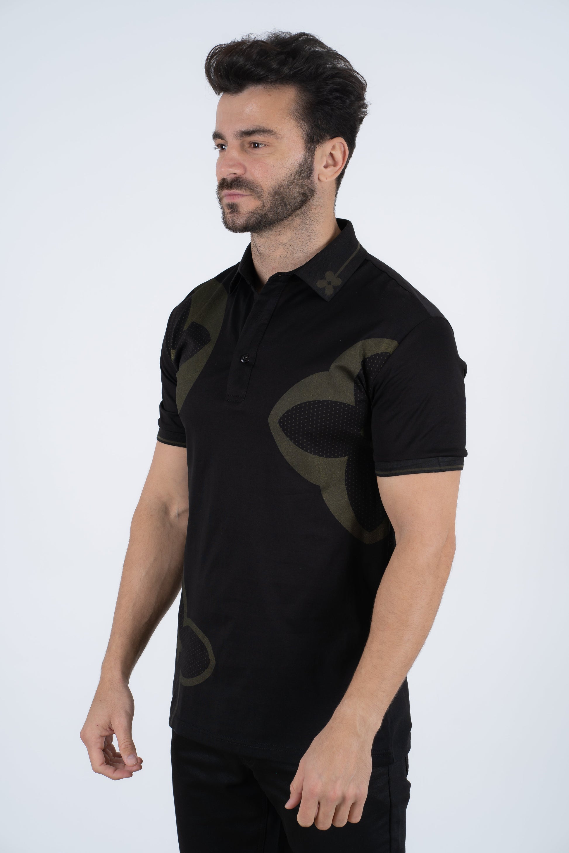 black olive print polo side platini