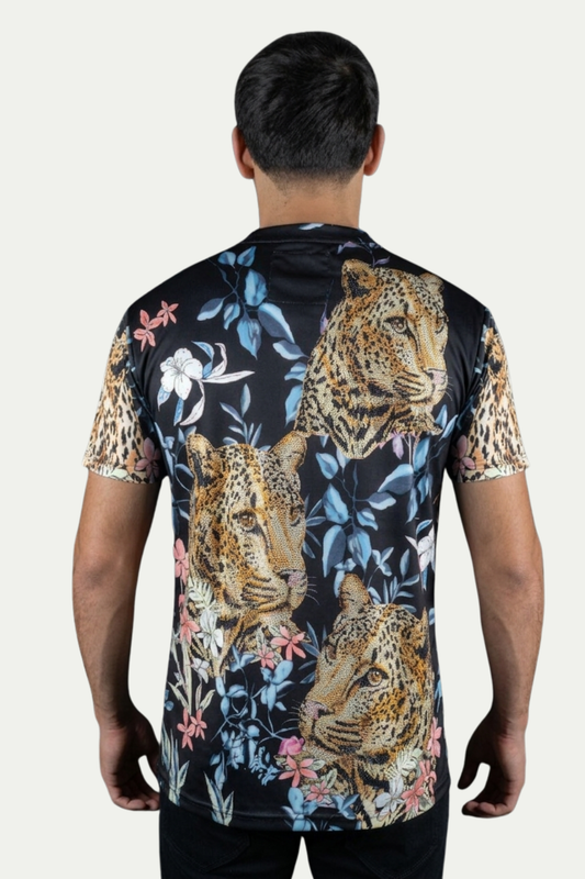 black rhinestone tropical floral tee back platini
