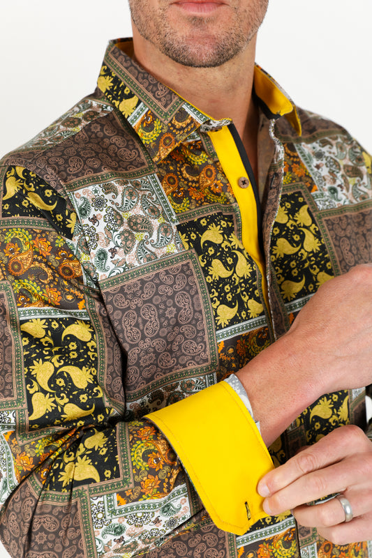 black ornamental panel print shirt men platini close-up