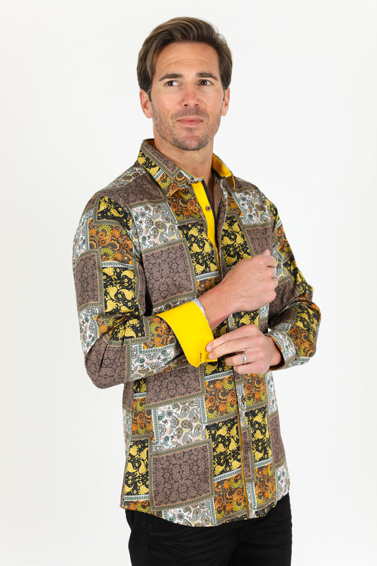 black ornamental panel print shirt men platini back