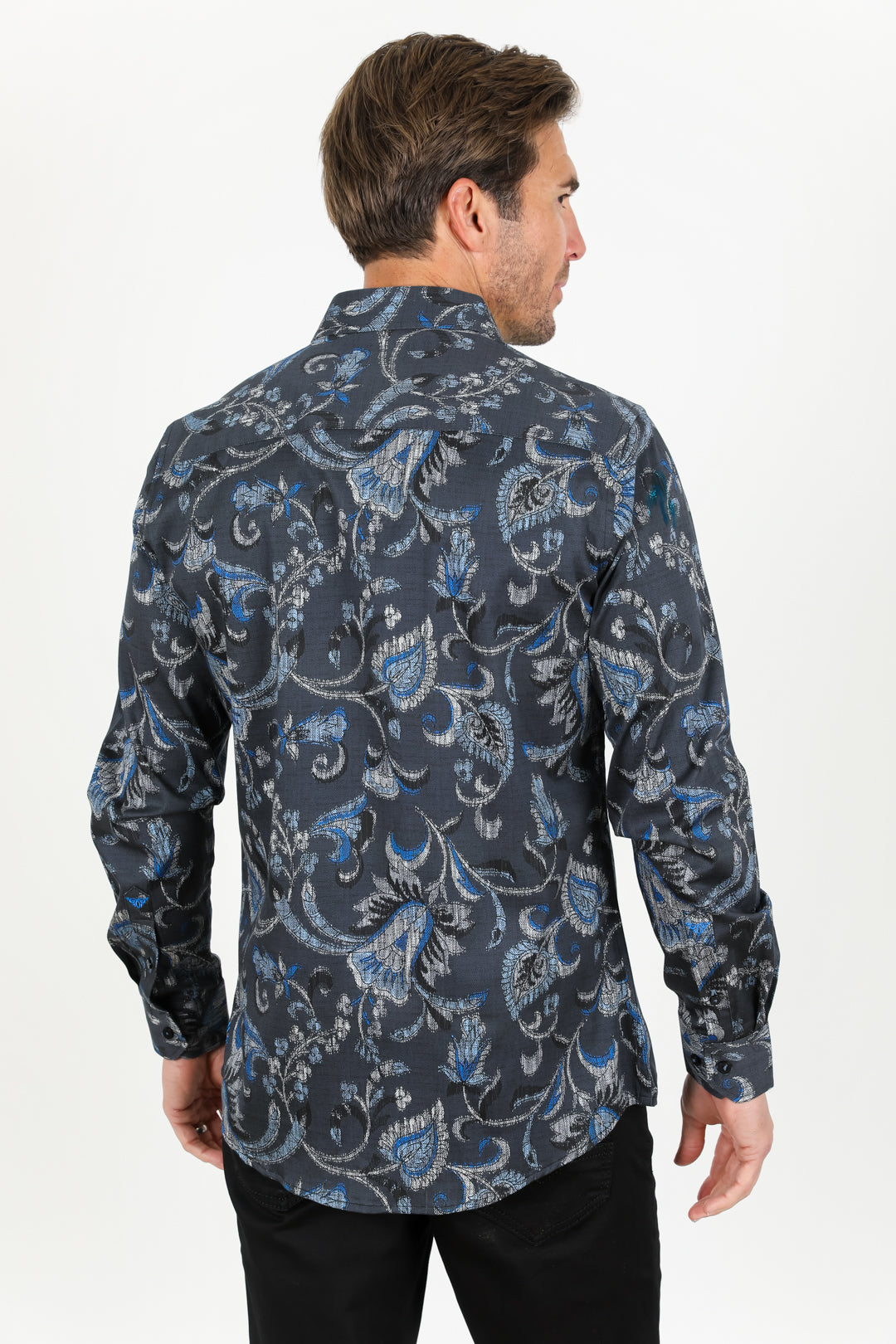 Men's Floral Print Satin Shirt - Black Men's Floral Print Satin Shirt - Black