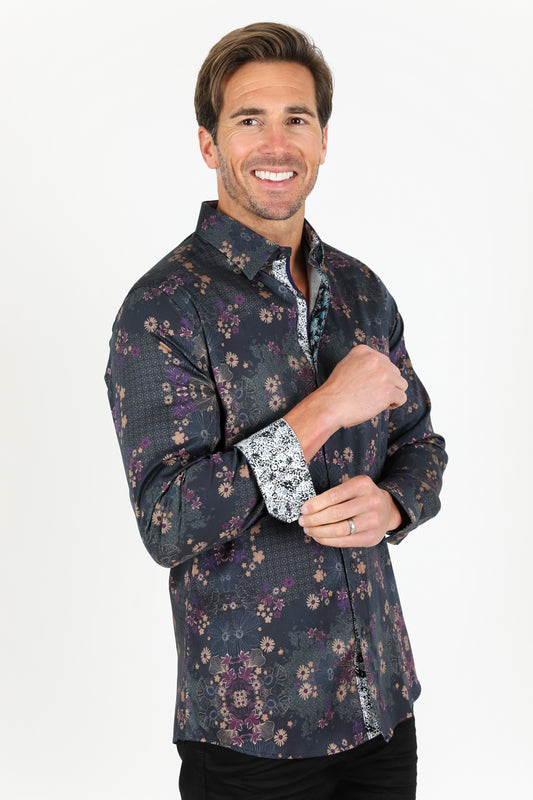 black abstract art print shirt men platini back