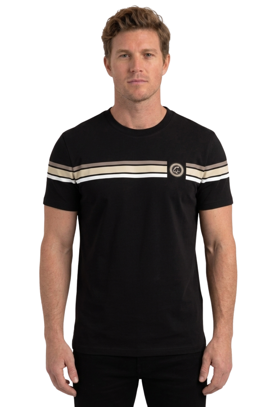black signature stripe detail tee men platini front