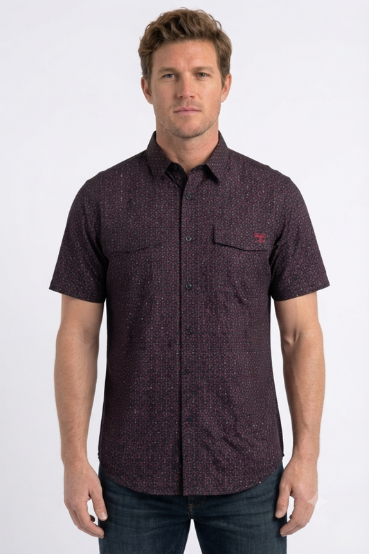 black stylized floral print performance shirt men platini front
