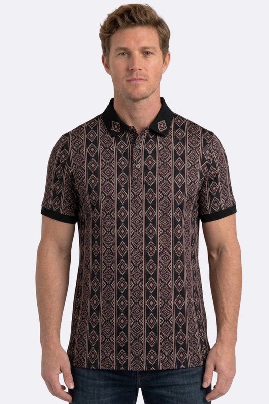 black vertical geo diamond print polo men platini front