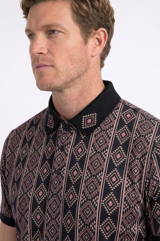 black vertical geo diamond print polo men platini side