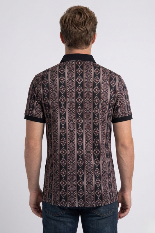 black vertical geo diamond print polo men platini back