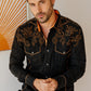 Mens Vintage Washed 2-tone Embroidery Modern Fit Stretch Shirt