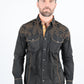 Mens Vintage Washed 2-tone Embroidery Modern Fit Stretch Shirt
