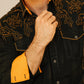 Mens Vintage Washed 2-tone Embroidery Modern Fit Stretch Shirt