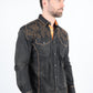 Mens Vintage Washed 2-tone Embroidery Modern Fit Stretch Shirt