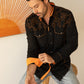 Mens Vintage Washed 2-tone Embroidery Modern Fit Stretch Shirt