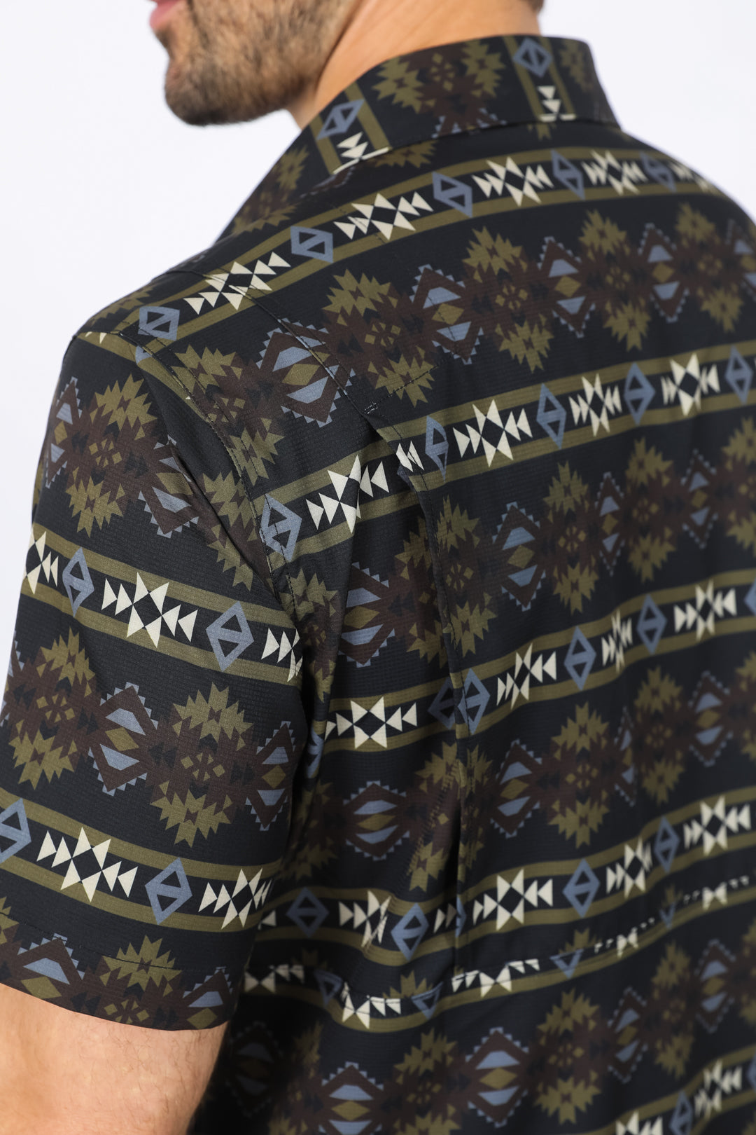 black western aztec performance shirt back close up platini