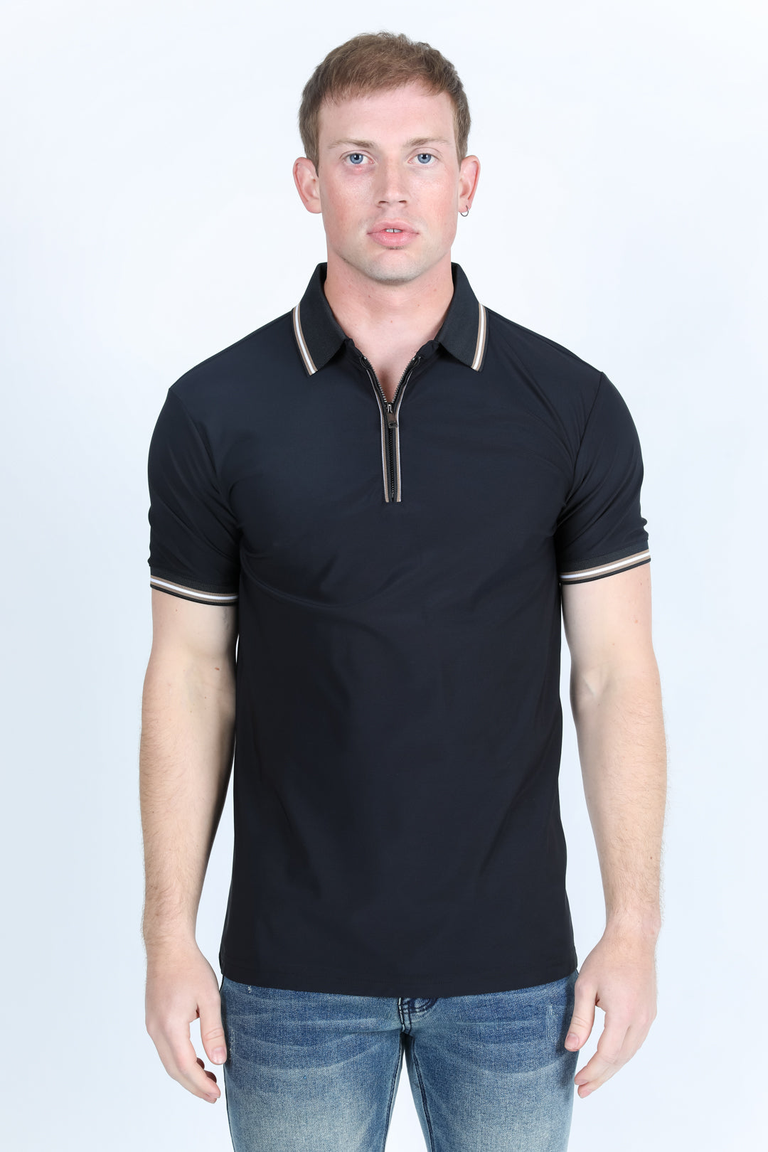 black zipper polo front platini