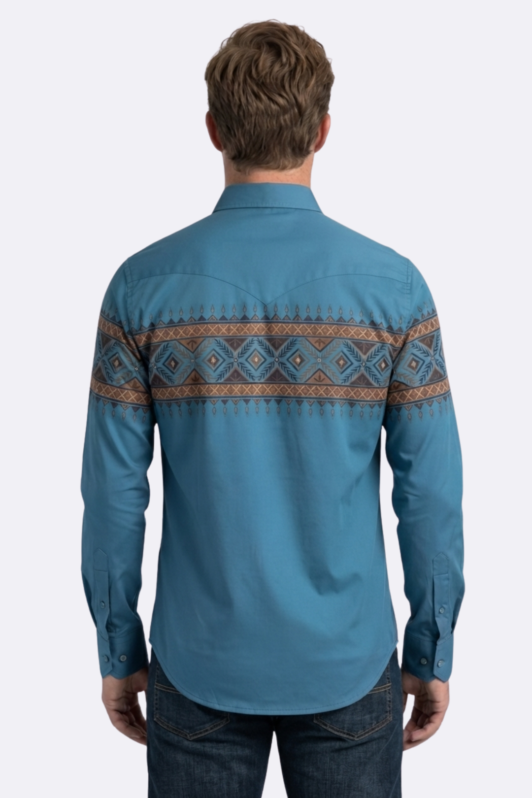 blue aztec band western shirt men platini detail