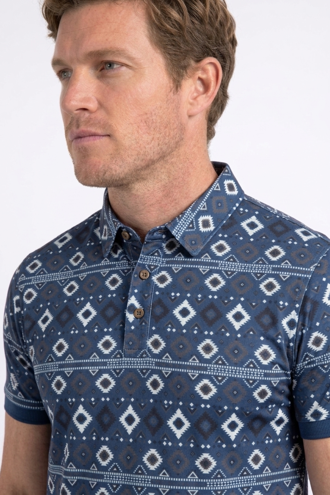 blue aztec geometric performance polo ii men platini side