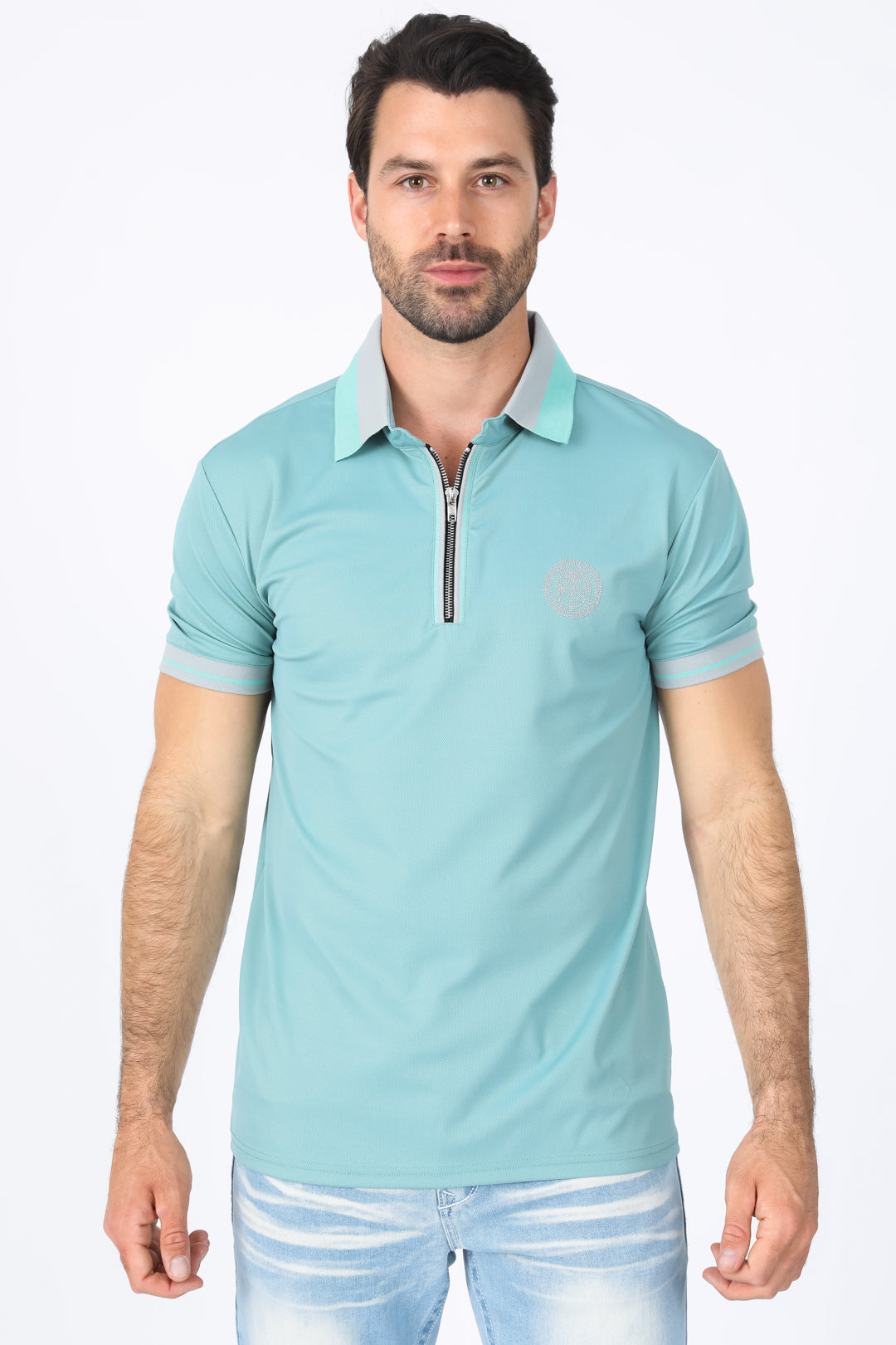 blue rhinestone logo polo front platini