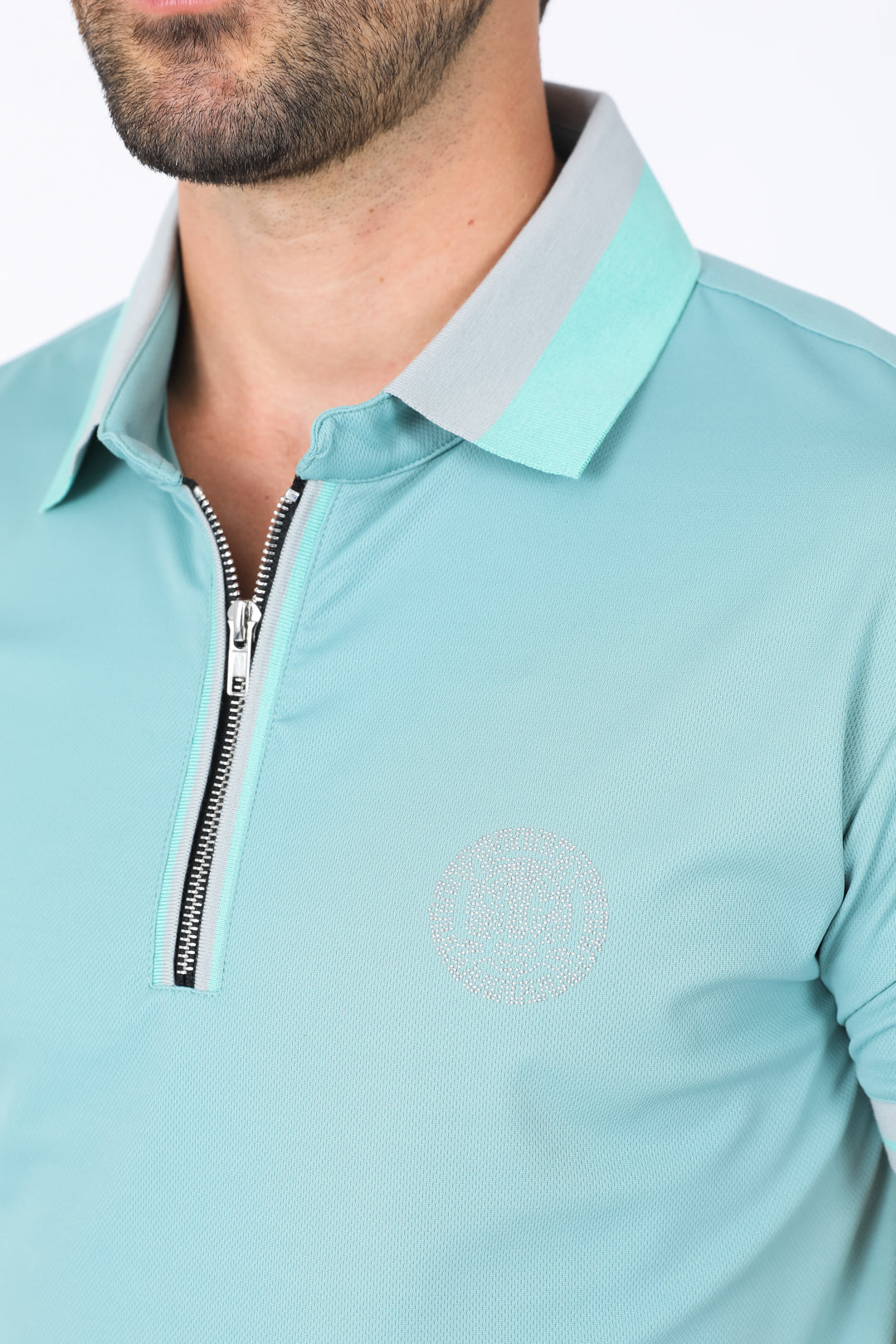 blue rhinestone logo polo detail platini