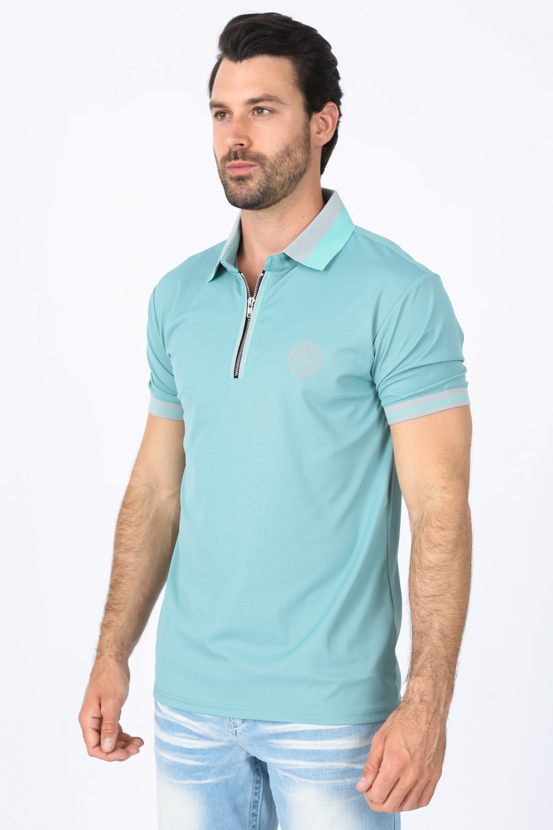 blue rhinestone logo polo side platini