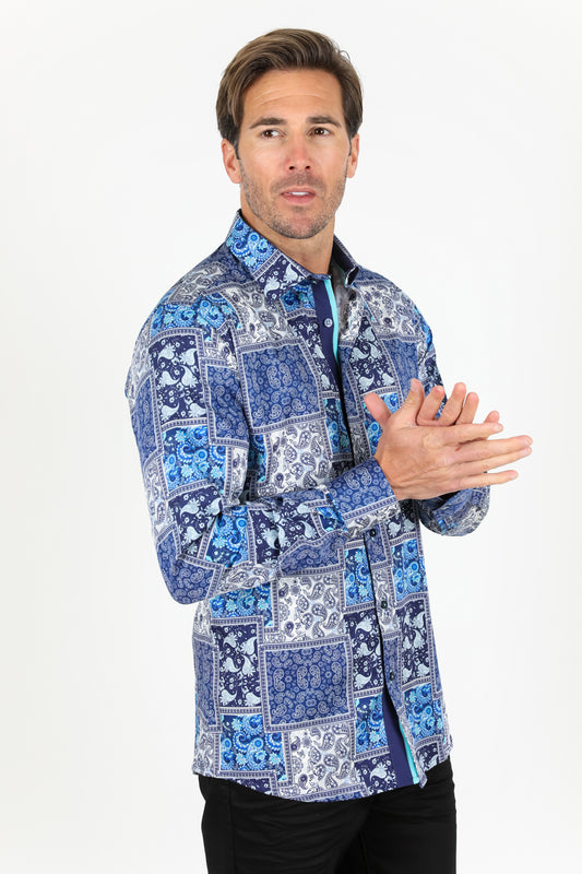 print satin long sleeve shirt platini side