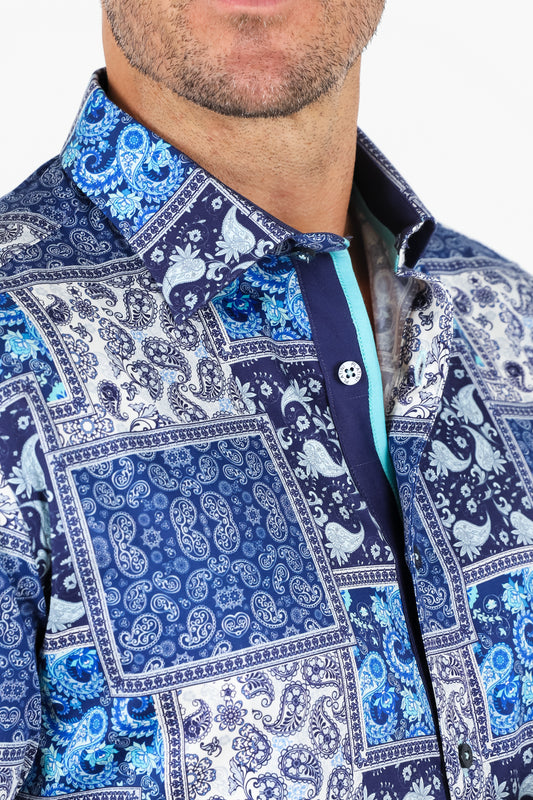 print satin long sleeve shirt platini detail