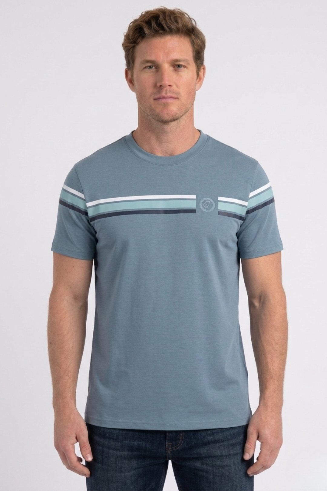 blue signature stripe detail tee men platini front