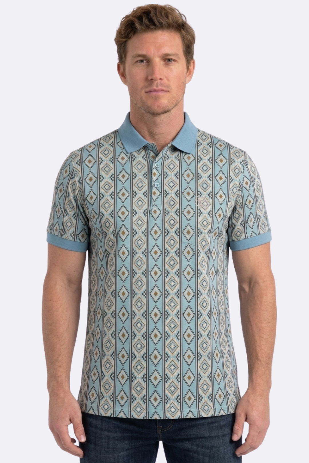 blue vertical geo diamond print polo men platini front