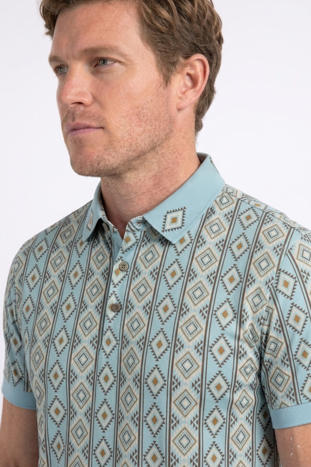 blue vertical geo diamond print polo men platini side