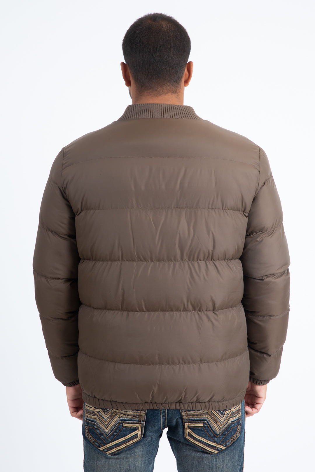 Mens Brown Bubble Jacket with Rib Collar & Cuffs
