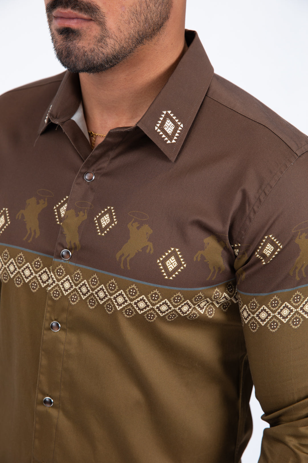 brown camel western rodeo graphic dress shirt men platini back