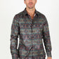 Mens Modern Fit Stretch Aztec Foiled Shirt - Brown