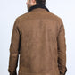Mens Sherpa Lined Faux Suede Jacket - Brown