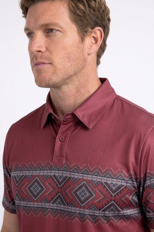 burgundy aztec band performance polo men platini side