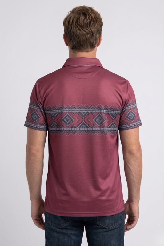 burgundy aztec band performance polo men platini close-up