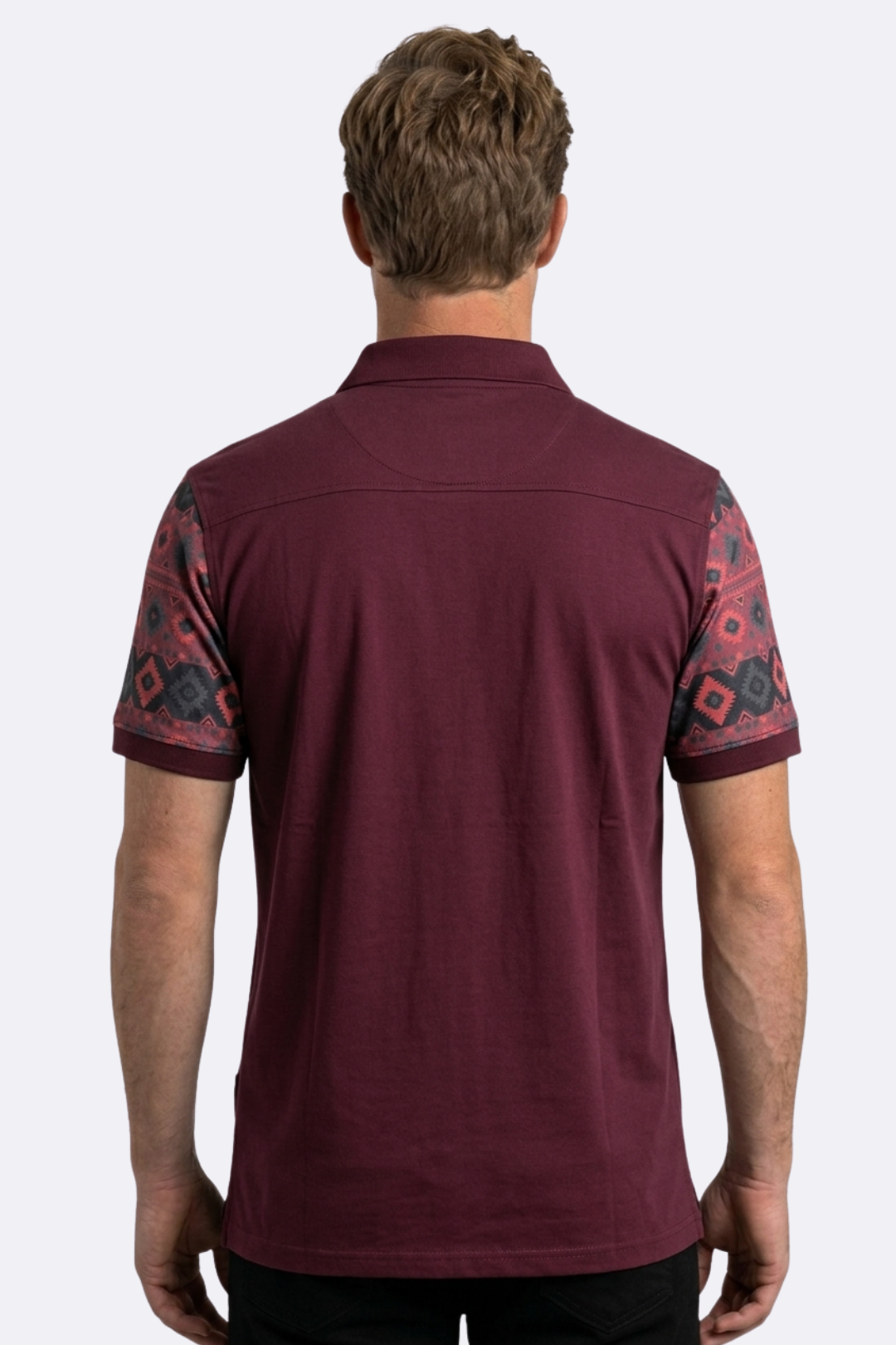 burgundy mexico tribal sleeve polo men platini back