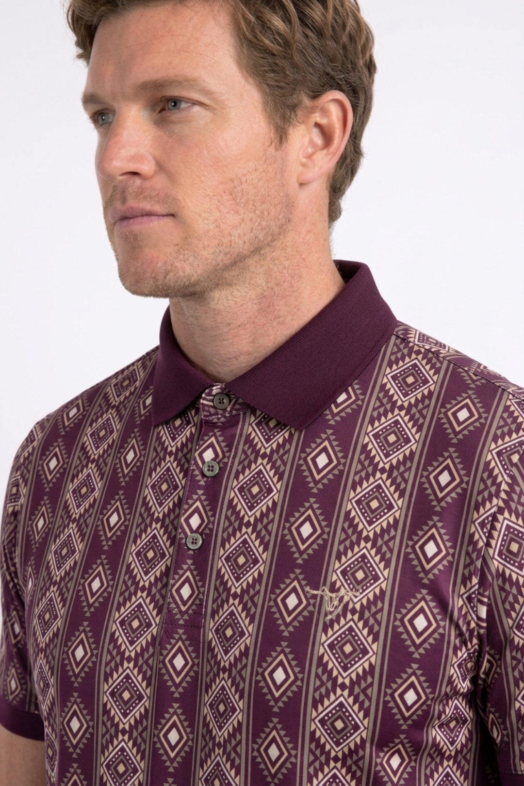 burgundy vertical geo diamond print polo men platini side