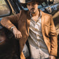 camel suede western blazer elbow patch detail men platini front
