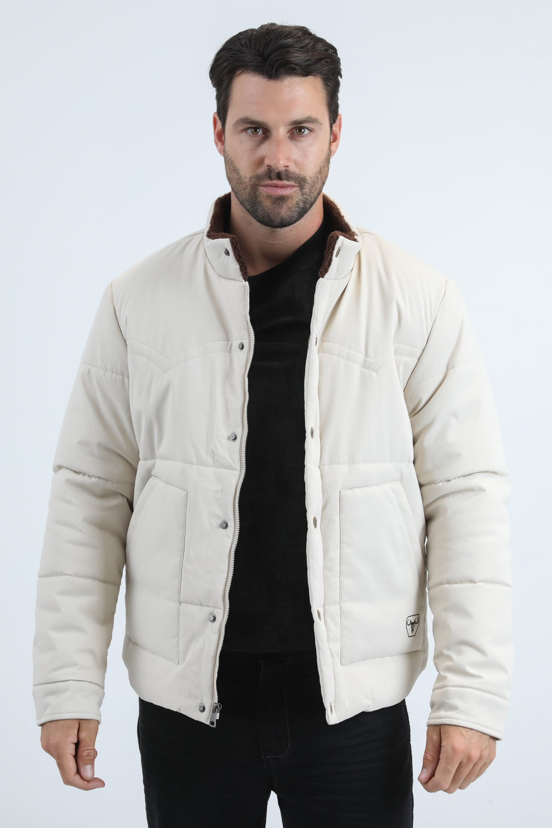 Mens Canvas Quilted Fur Lined Twill Beige Jacket