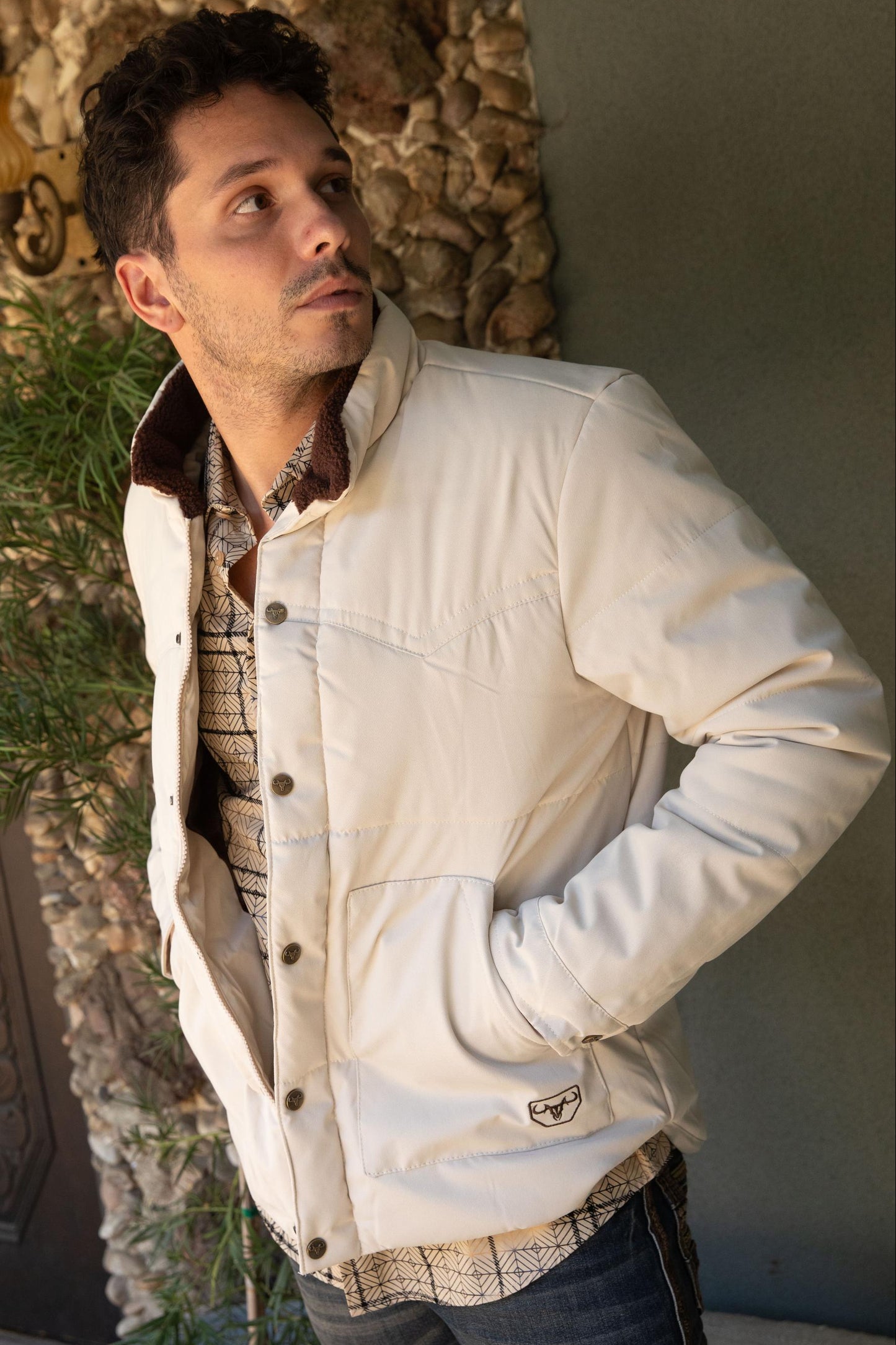 Mens Canvas Quilted Fur Lined Twill Beige Jacket