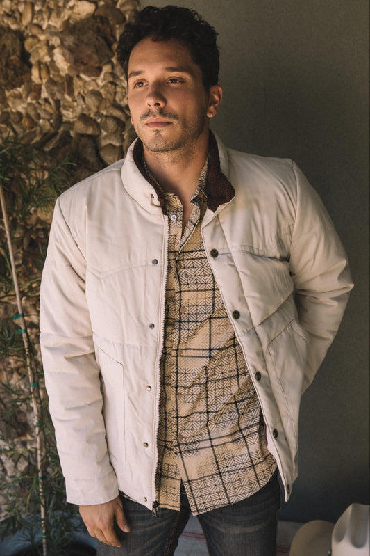 Mens Canvas Quilted Fur Lined Twill Beige Jacket