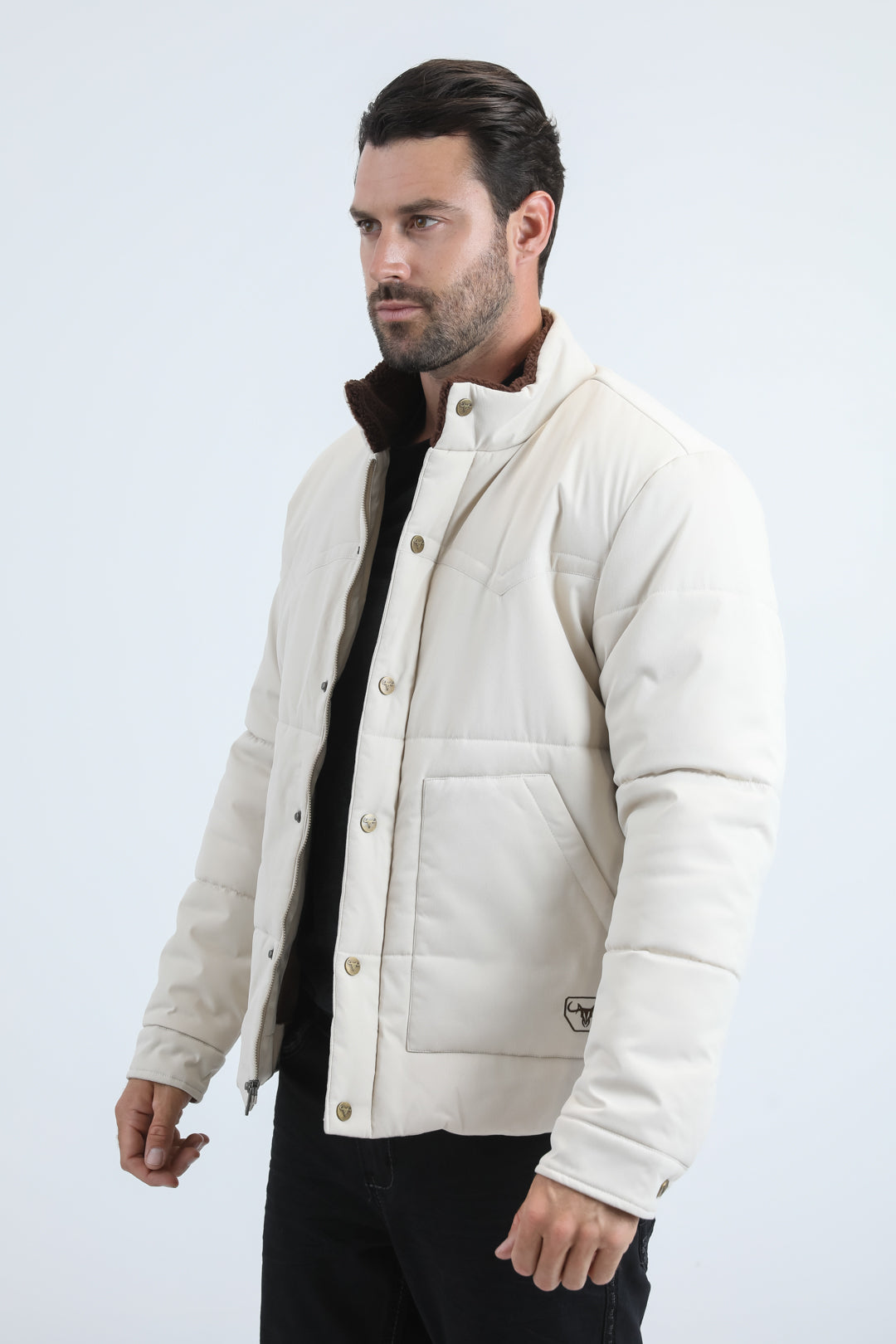Mens Canvas Quilted Fur Lined Twill Beige Jacket
